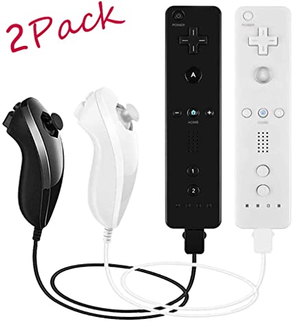 VTone 2 Packs Gesture Controller and Nunchuck Joystick for Nintendo wii/wii u Console, Gamepad with Silicone Case and Wrist Strap for Christmas Holiday Birthday (Black and White)