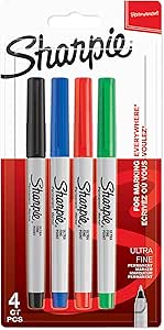 Sharpie Permanent Markers | Ultra-Fine Point | Assorted Classic Colours | 4 Count