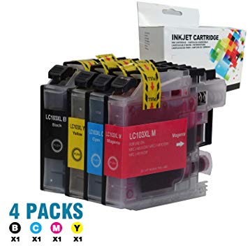 Linkcolor Compatible LC103 Ink Cartridges Replacement for Brother LC103XL Ink Cartridge for Brother MFC-J4310DW J4410DW J4510DW J4610DW J4710DW J6520DW Printer(1 Black,1 Cyan,1 Magenta,1 Yellow)4-Pack
