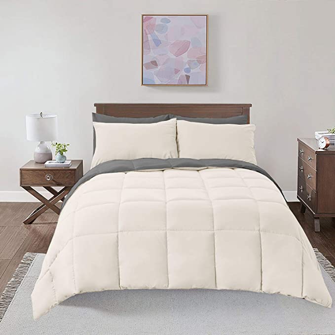 Royal Hotel Soft and Plush Down Alternative Comforter - Reversible with 2 Colors Duvet Insert Comforter - Hypoallergenic Hotel Plush Down-Alternative - Twin XL, Ivory Cream and Charcoal