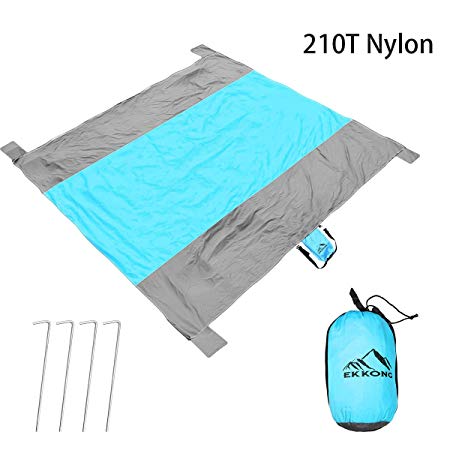 EKKONG Sandfree Outdoor Beach Blanket - Oversized 9' x 10' Compact Super Light Beach Mat, Soft and Quick Drying Nylon, Perfect for Travel, Festivals, Hiking & Camping - with Corner Pockets