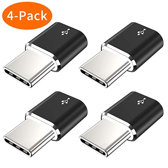 USB Type C Adapter,4-Pack Aluminum Mini USB C to Micro USB Convert Connector Fast Charging Compatible Samsung Galaxy S9 S8 Plus Note 9 8,Pixel 3 2 XL,LG V40 V35 V30 G7 G6,Nexus 6P 5X,Moto Z2 Z3(Black)