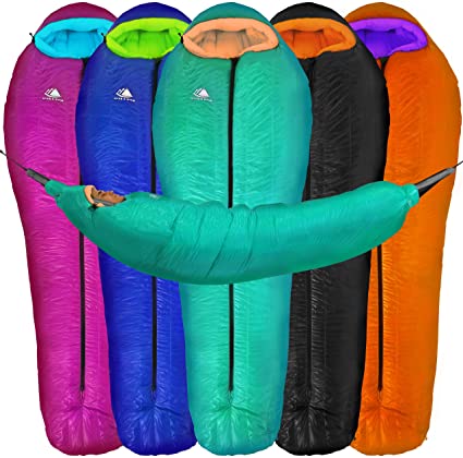 Hyke & Byke Antero 15 Degree F 800 Fill Power Hammock Compatible Hydrophobic Goose Down Sleeping Bag with ClusterLoft Base – Innovative Design for Hammock, Ground Camping or Backpacking