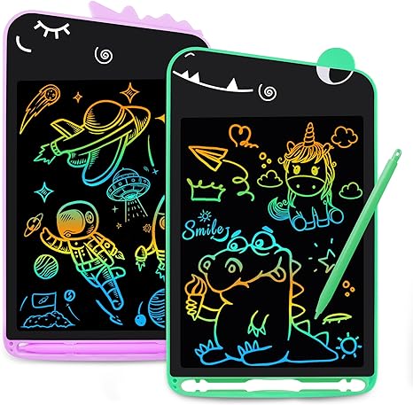 2 Pack LCD Writing Board, Writing Tablet for Kids, Doodle Board Toddler Toys, Drawing Pad Education Gifts for 3-8 Year Old Boys Girls, 8.5inch (Purple Unicorn, Green Dinosaur)