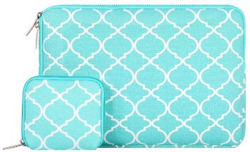 Mosiso Quatrefoil / Moroccan Trellis Style Canvas Fabric Case with Small Charger Case for MacBook 13-13.3 Inches - Hot Blue