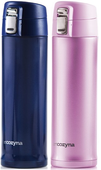 Insulated Travel Mug for Coffee And Tea by Cozyna, Set of 2, Stainless Steel, 16 oz, Blue and Pink
