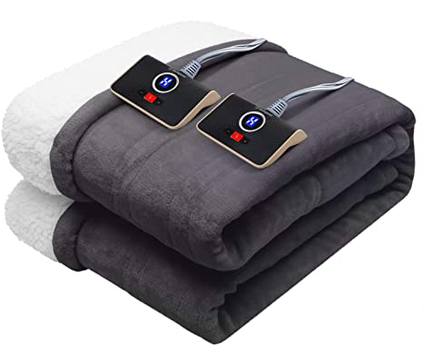 Westinghouse Electric Blanket Queen Size 84"x90" Heated Throw Flannel to Sherpa Reversible Heating Blanket, 10 Heat Settings & 12 Hours Auto Off, Machine Washable, Charcoal Grey