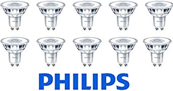 Philips LED Classic 5.5 W GU10 Glass Dimmable Spot Light (Replacement for 50 W Halogen Spot) - Warm White, Pack of 10 (Pack of 10)