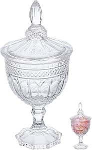 DOITOOL Glass Footed Candy Dish with Lid, Clear Covered Candy Bowls Crystal Candy Jar Cookie Jar Decorative Apothecary Jar Candy Buffet Containers for Buffet, Party, Home, Office