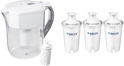 Brita Water Filter Pitchers, Large 10 Cup, White & Standard Replacement Filters for Pitchers and Dispensers, 3 Count, White