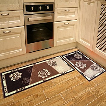 Seamersey Home and Kitchen Rugs Peony Pattern 4 Size 2 Pieces Decorative Non-Slip Rubber Backing Doormat Runner Area Mats Sets