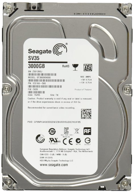 Seagate SV35 3TB 7200RPM SATA 6-Gb/s 64MB Cache 3.5-Inch Internal Drive for Video Surveillance (ST3000VX000)