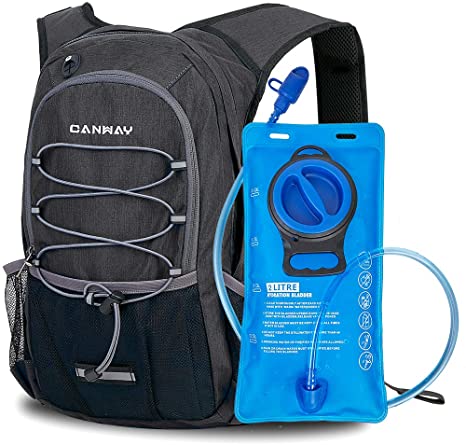 CANWAY Hydration Backpack, 2L BPA Free & Leak-Proof Hydration Water Bladder, Lightweight Day Hike Backpack for Hiking, Running, Cycling, Climbing, Rain Cover Included, 15L