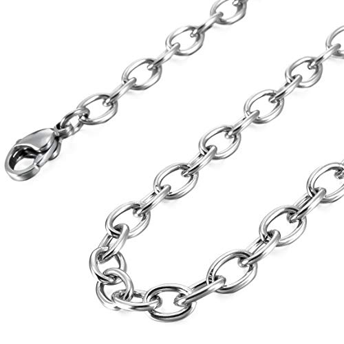 INBLUE Men's 8mm Wide Stainless Steel Necklace Cable O Chain Link Silver Tone 14~40 Inch