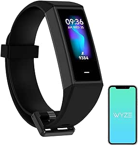 WYZE Band Fitness Tracker with Alexa Built-in, Activity Tracker Watch with Heart Rate Monitor, Smart Fitness Band with Step Counter, Calorie Counter, Pedometer Water Resistant, Black (Renewed)