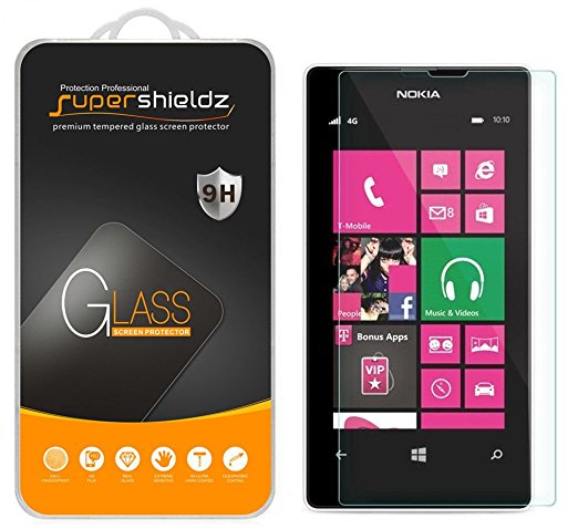 [2-Pack] Nokia Lumia 521 Tempered Glass Screen Protector, Supershieldz Anti-Scratch, Anti-Fingerprint, Bubble Free, Lifetime Replacement Warranty