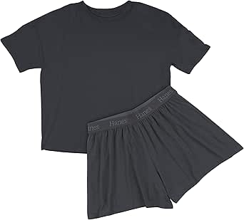 Hanes Women's Originals SuperSoft Boxy T-Shirt & Sleep Shorts Set, Comfywear Lounge/Sleepwear