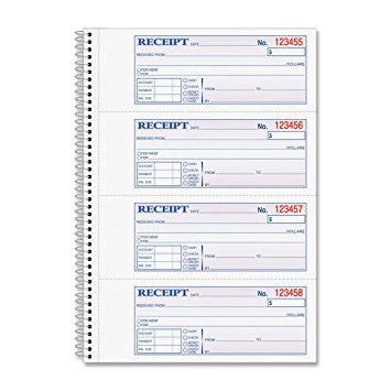 Adams Money and Rent Receipt Book, 2-Part Carbonless, 2.75 x 7.13 Inch Detached, Spiral Bound, 200 Sets per Book (SC1182)