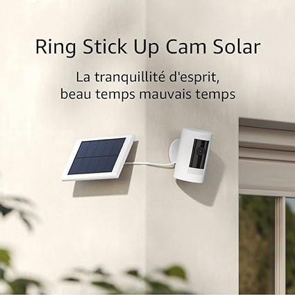 Ring Stick Up Cam Solar HD security camera with two-way talk, Works with Alexa - White