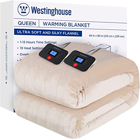 Westhinghouse Heated Blanket Queen Electric Blanket Queen Size Heating Blanket with Dual Control Beige,84*90 Inch