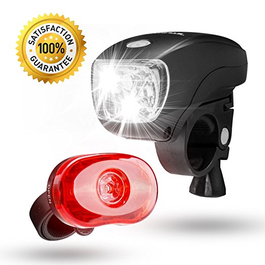 SAMLITE - Best Brightest LED Bike Light Set for Kids & Adults, Super Bright Bicycle Headlight, Free Tail Light Included, Water Resistant Bike Light, Easy To Install, Multiple Modes for Cycling Safety