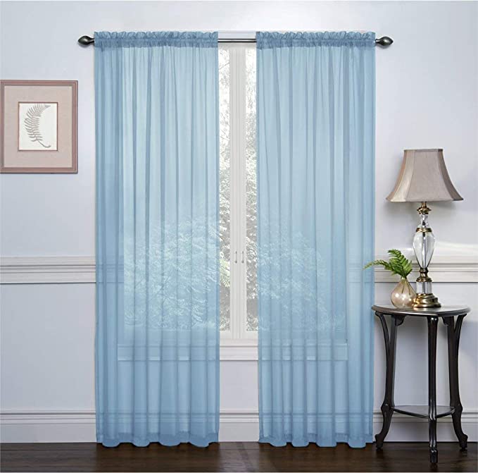 GoodGram 2 Pack: Basic Rod Pocket Sheer Voile Window Curtain Panels - Assorted Colors & Sizes (Baby Blue, 84 in. Long Pair)