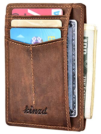 Kinzd Slim Leather RFID Blocking Front Pocket Wallet Credit Card Holder