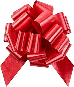 Restaurantware Gift Tek 5.5 Inch Ribbon Pull Bows 10 Satin Pull Bows - 20 Loops Instant Pull Design Red Plastic Flower Bows For Gifts Large For Wedding Baskets And Gift Wrapping