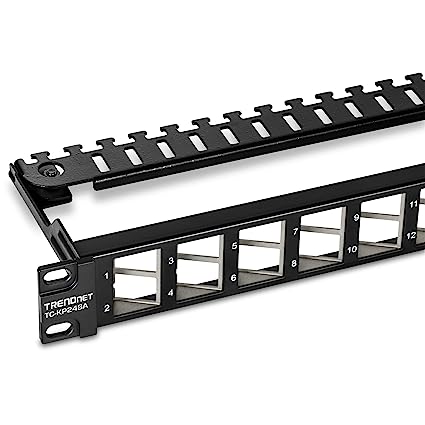 TRENDnet 24-Port Blank Angled Keystone Shielded 1U Patch Panel, TC-KP24SA, STP, Cat6A, Cat5, Cat5e, Cat6, 19” Rackmount Design, Black