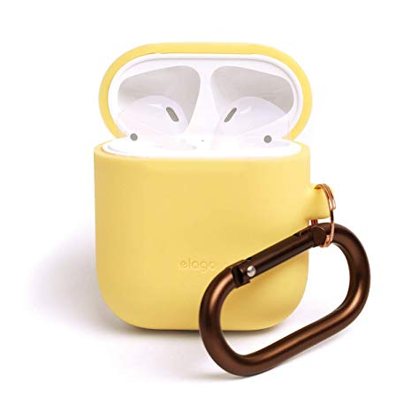 elago AirPods Hang Case [Yellow] - [Compatible with Apple AirPods 1 & 2; Front LED Not Visible][Supports Wireless Charging][Extra Protection] [Added Carabiner] - for AirPods 1 & 2