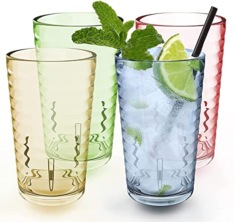 13.5OZ Plastic Water Tumblers | Set of 4 Transparent Unbreakable Drinking Glasses Clear Acrylic Reusable Juice Wine Cups for Home Picnic Party, Dishwasher Safe, Stackable