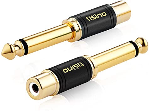 TISINO RCA to 1/4 Adapter, Gold Plated Pure Copper RCA Female to Quarter Inch Jack TS Mono Adapter Audio Connector - Black 2 Pack