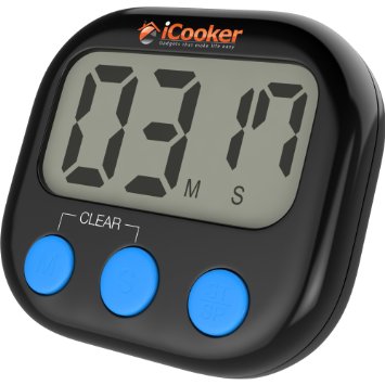 iCooker Digital Kitchen Timer [Magnetic Back] Premium Quality Large LCD Digital Cooking and Baking Count-Down Up For Kitchen Classroom Sports Activities Best Counter Loud Alarm Black [Large Display]