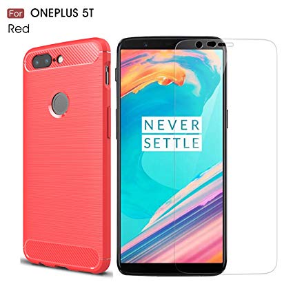 OnePlus 5T case,with OnePlus 5T screen protector. MYLB (2 in 1)[Scratch Resistant Anti-fall] fashion Soft TPU Shockproof Case with free screen protector (Red)