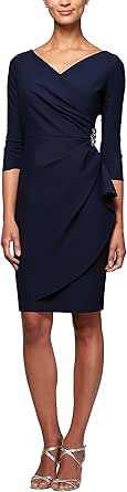 Alex Evenings Women's Slimming Short Sheath 3/4 Sleeve Cocktail Dress, Wedding Guest,(Petite and Regular Sizes)