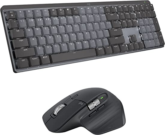 Logitech MX Mechanical Full-Size Illuminated Wireless Keyboard, Tactile Quiet, and MX Master 3S Performance Wireless Bluetooth Mouse Bundle, macOS, Windows, Linux, iOS, Android