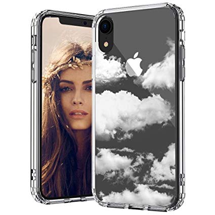 MOSNOVO iPhone XR Case, Cloud Pattern Printed Clear Design Transparent Plastic Back Case with TPU Bumper Protective Case Cover for iPhone XR