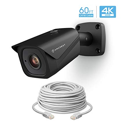 Amcrest UltraHD 4K (8MP) Outdoor Bullet POE IP Camera, 3840x2160, 131ft NightVision, 2.8mm Lens, IP67 Weatherproof, MicroSD Recording, Cat5 60 Foot Ethernet Cable(IP8M-2496EB-28MM-CAT5ECABLE60)