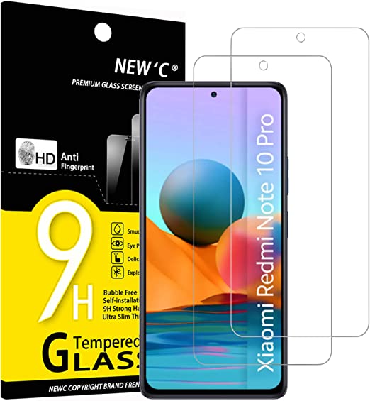 NEW'C 2 Pezzi, Vetro Temperato per Xiaomi Redmi Note 10 Pro, Note 10 Pro Max 4G, Pellicola Prottetiva Anti Graffio, Anti-Impronte, Senza Bolle, Durezza 9H, 0,33mm Ultra Trasparente, Ultra Resistente