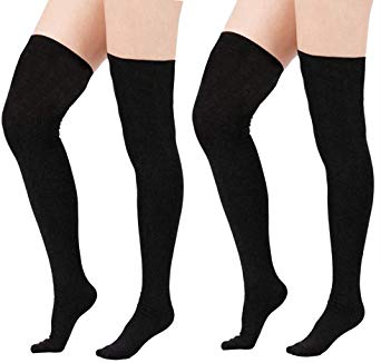 Zando Women Plus Size Thigh High Stockings Thin Over the Knee Tube Socks Long Sport Tights Striped Leg Warmers Sock