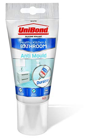 UniBond Anti-Mould Sealant / White Silicone Sealant for Kitchen and Bathroom / 1 x 150ml Tube