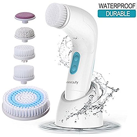 Facial Brush, ETEREAUTY 2018 New Waterproof Body Facial Cleansing Brush with 5 Brush Heads for Exfoliating Removing Blackhead