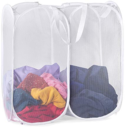 Mesh Popup Laundry Hamper - Portable, Durable Handles, Collapsible for Storage and Easy to Open. Folding Pop-Up Clothes Hampers Are Great for the Kids Room, College Dorm or Travel. (White)