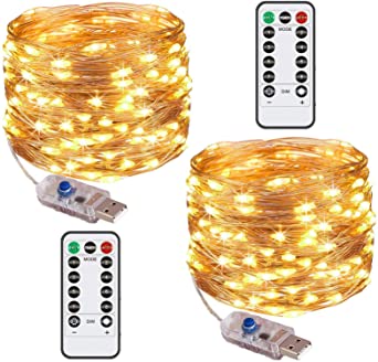 LED String Lights, 2 Pack 42ft 120LED USB Powered Copper Wire Lights Outdoor Fairy Lights with Remote, Christmas Fairy Lights for Festival, Garden, Wedding, Holiday and Party, Warm White