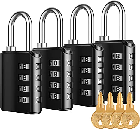 【4 Pack】Combination Padlock with Keys, Criacr 4 Digit Zinc Alloy Combination Lock with 10000 Combinations, Heavy Duty Weatherproof Code Locks Outdoor for Shed, Fence, Gate, School, Gym, Toolbox
