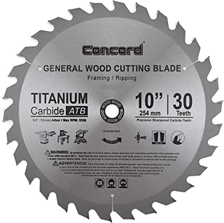Concord Blades WCB1000T030HP 10-Inch 30 Teeth TCT General Purpose Hard & Soft Wood Saw Blade