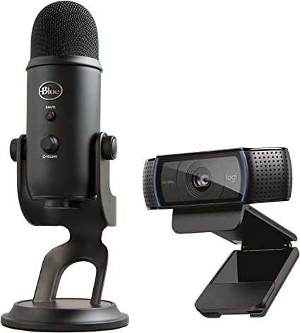 Logitech C920x HD Pro Webcam, Full HD 1080p/30fps - Black w/Blue Yeti USB Microphone - Blackout