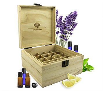 SXC Essential Oil Wooden Box Small Organizer - Small Wood Storage Case Holds & Protects 25 Oils, Compact size for Travel & Presentations. Best Display for doTERRA, Young Living, Plant Therapy & more