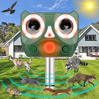 Ultrasonic Pest Repeller, Solar Animal Repeller with Motion Sensor, Cat Deterrent Outdoor Skunk Repellent, Deer Repellent Devices, Keep Dogs, Birds, Rabbits, Raccoons, Rats, Fox Away for Yard.