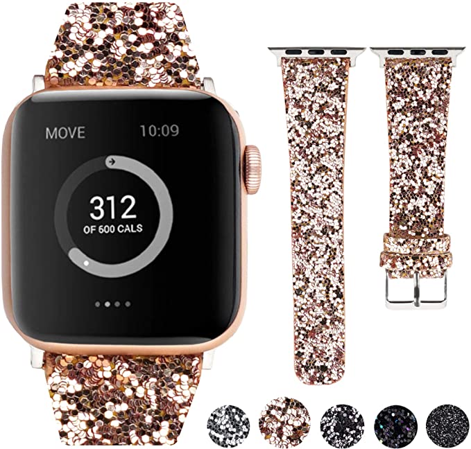 Moonooda Compatible with Apple Watch Bands 38mm 40mm 42mm 44mm, Glitter Bling Strap Women Replacement Wristband Compatible with iWatch Series 5/4/3/2/1